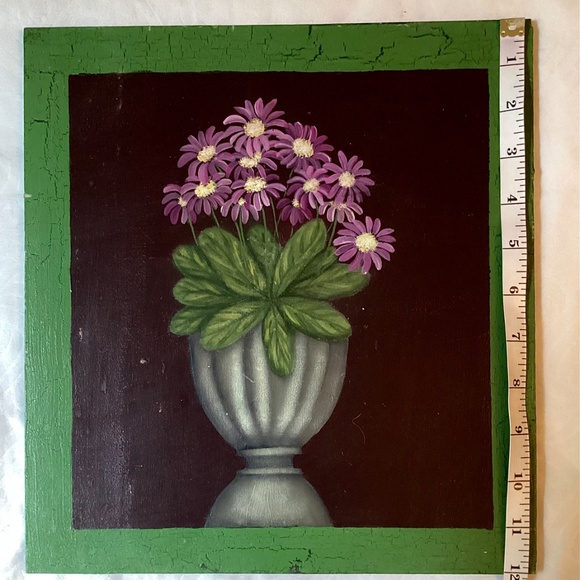 Set of 2 Hand-Painted Floral Wall Art on Wood –Green Frame–Rustic & Cottagecore - Picture 7 of 8